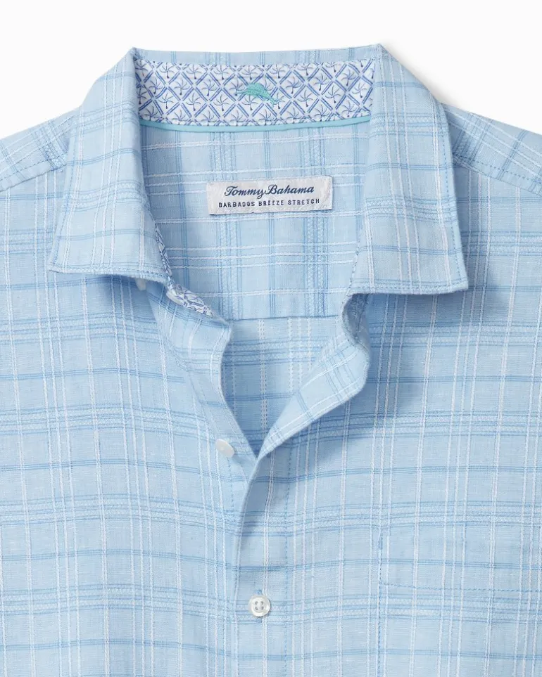 Barbados Breeze Playa Plaid Stretch-Linen Long-Sleeve Shirt