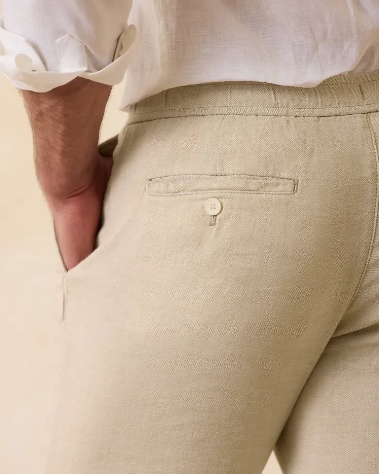 Beach Coast Linen-Blend Elastic-Waist Pants