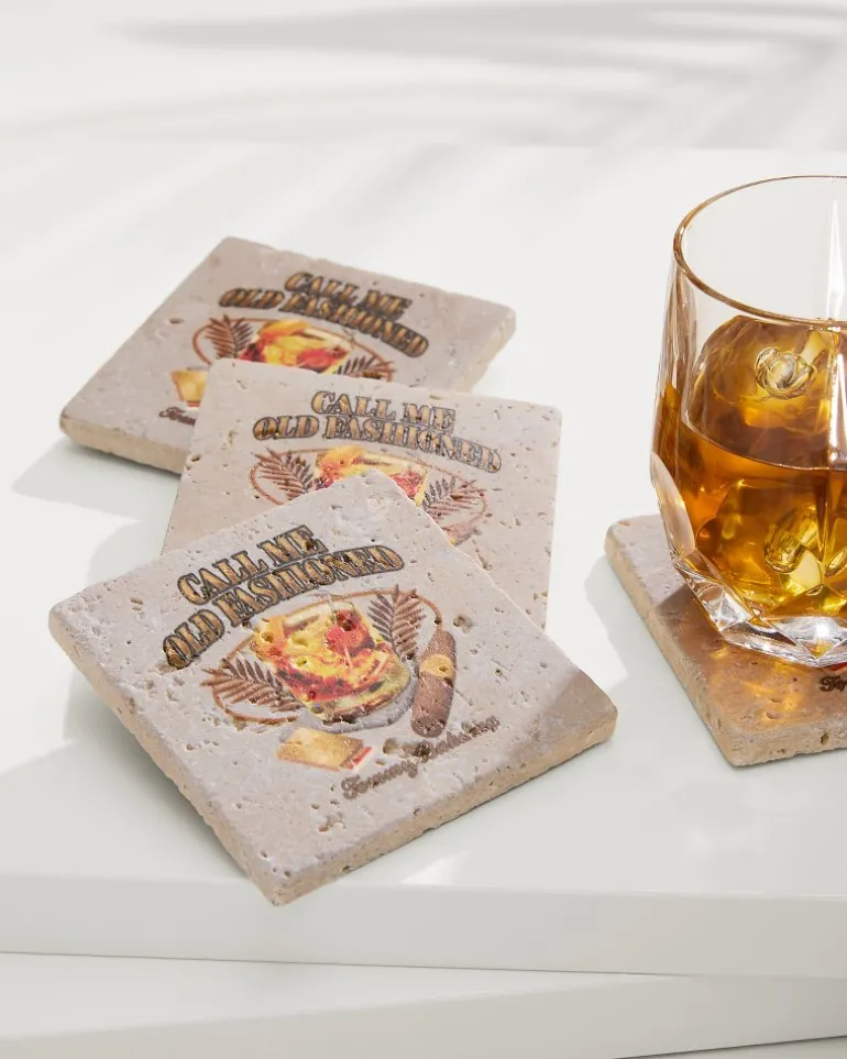 Call Me Old Fashioned Travertine Coaster Set