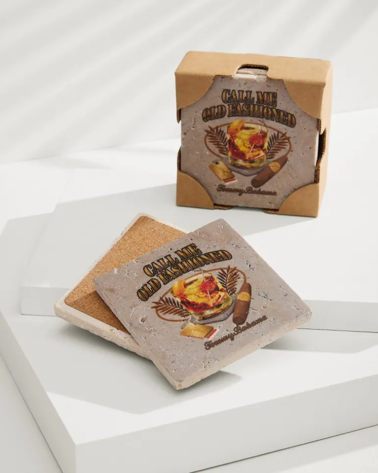 Call Me Old Fashioned Travertine Coaster Set