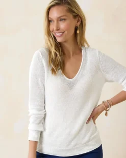 Cedar Linen Long-Sleeve V-Neck Sweater