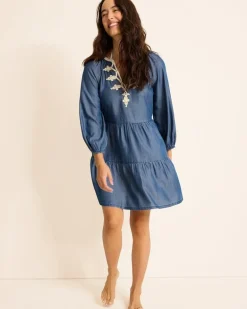 Chambray Embroidered Coverup Dress