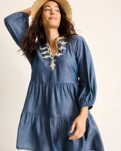 Chambray Embroidered Coverup Dress