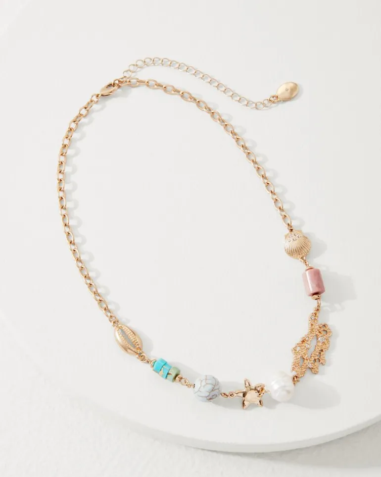 Coral Isles Semi-Precious Stone & Pearl Station Necklace
