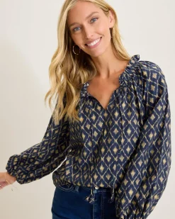 Diamond Cay Smocked Peasant Top