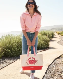 Embroidered Red Crab Beach Tote