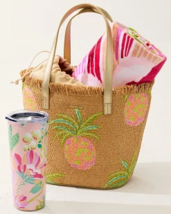 Flamingo Pineapple Straw Tote