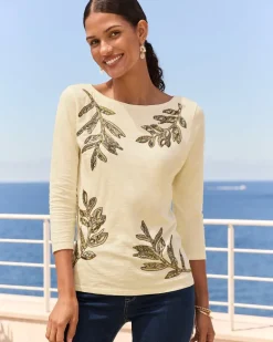 Forever Fronds Embellished Lux 3/4-Sleeve T-Shirt