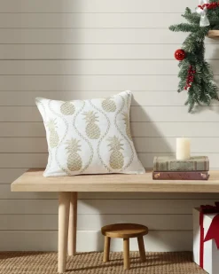 Golden Pineapples Embroidered Decorative Pillow