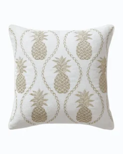 Golden Pineapples Embroidered Decorative Pillow
