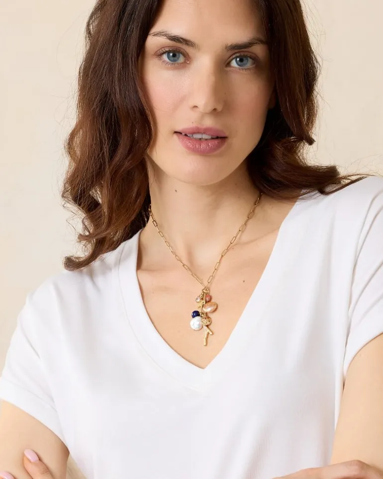 Indigo Bay Semiprecious Stone & Pearl Charm Necklace