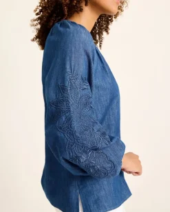Indigo Cove Embroidered Blouse