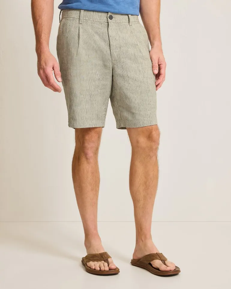 Isla Sands Stripe Stretch-Linen 9-Inch Shorts