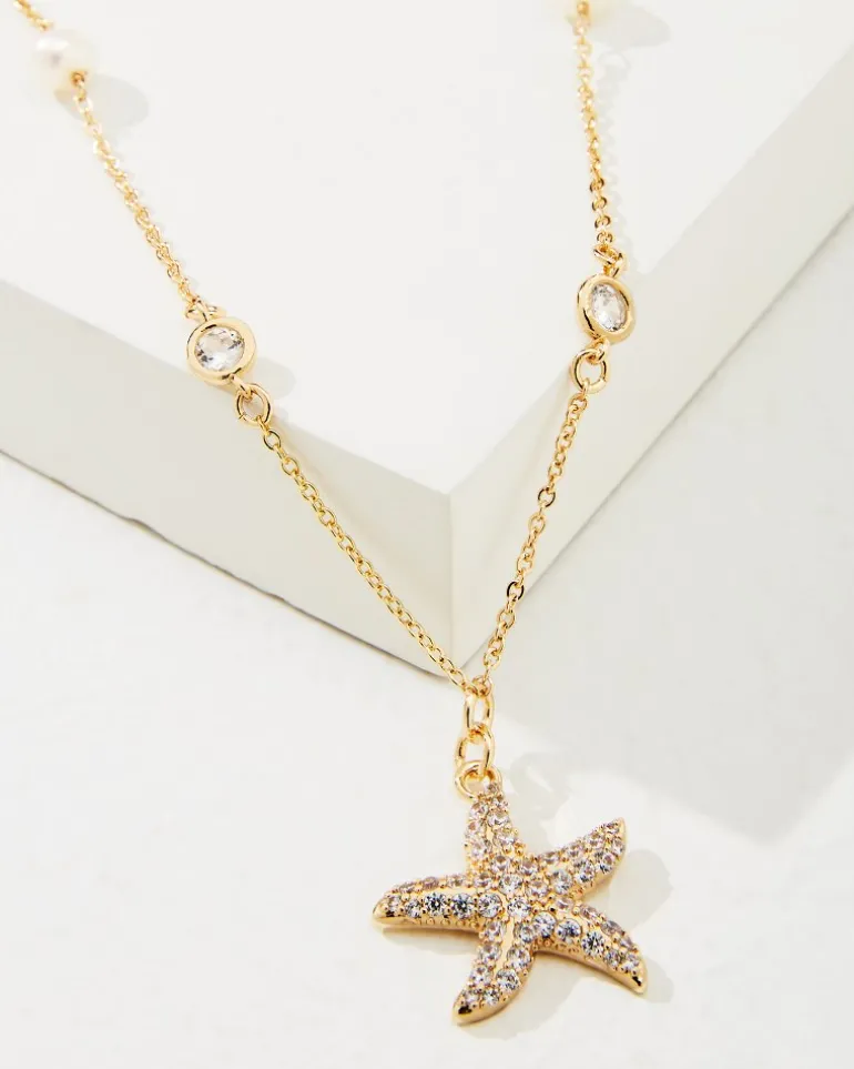 Island Essence Gold Starfish Pearl Necklace