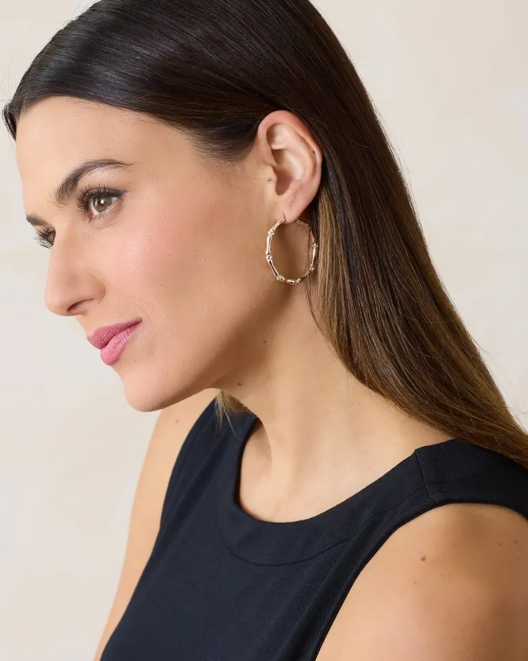 Island Essence Rose Gold Bamboo Hoop Earrings