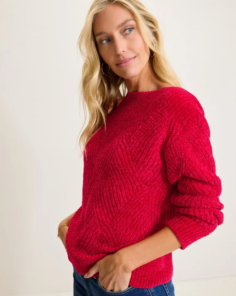 Island Luna Chenille Shell Stitch Boat-Neck Sweater