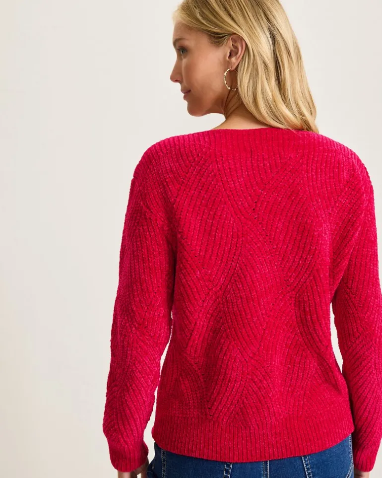Island Luna Chenille Shell Stitch Boat-Neck Sweater