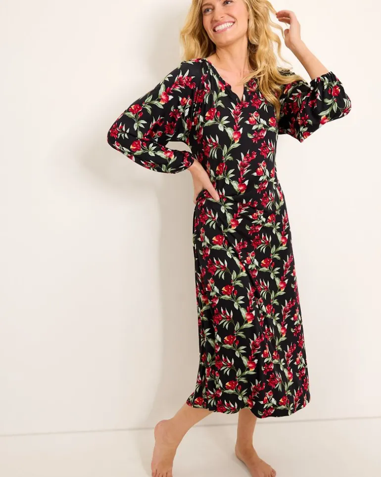 Jersey Long-Sleeve Maxi Sleep Dress