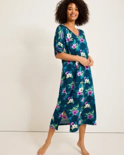 Jersey Short-Sleeve Maxi Sleep Caftan