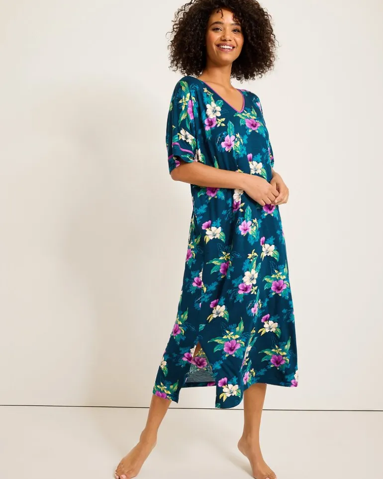 Jersey Short-Sleeve Maxi Sleep Caftan