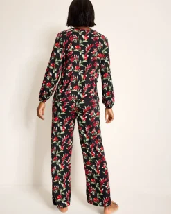 Jersey Split-Neck Long Sleeve & Pants Pajama Set