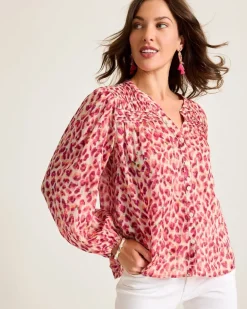 Jeweled Jaguar Pintuck Blouse