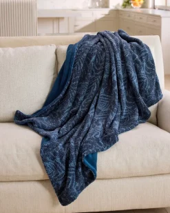 Palm Fronds Navy Faux Teddy Throw