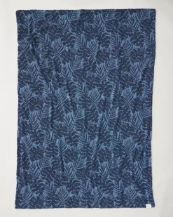 Palm Fronds Navy Faux Teddy Throw
