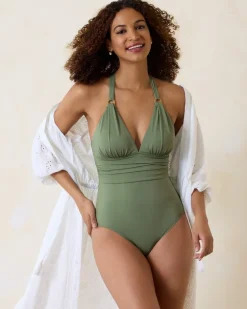 Paradise Fronds V-Neck One-Piece Swimsuit