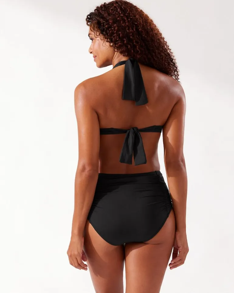 Pearl Shirred High-Waist Bikini Bottoms