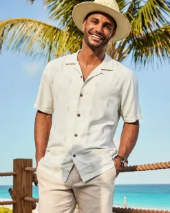 Pina Palms Embroidered Silk Camp Shirt