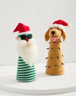 Santa & Retriever Bottle Topper Set