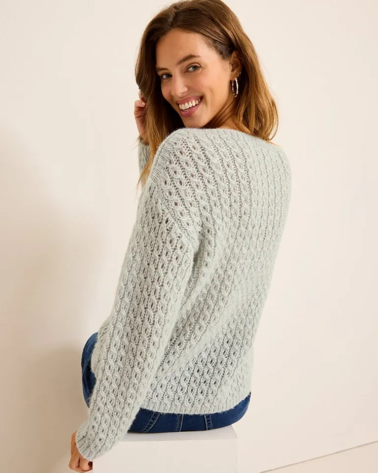 Shimmer Cable Boat-Neck Sweater