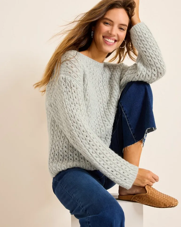 Shimmer Cable Boat-Neck Sweater