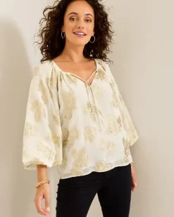 Shimmering Shores Peasant Top