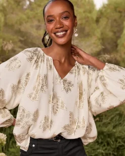 Shimmering Shores Peasant Top