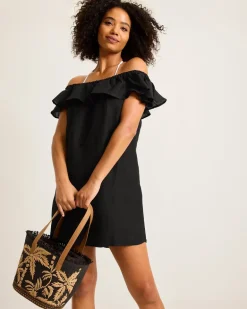 St. Lucia Linen-Blend Off-the-Shoulder Coverup Dress