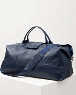 Stanford Navy Leather Duffel Bag