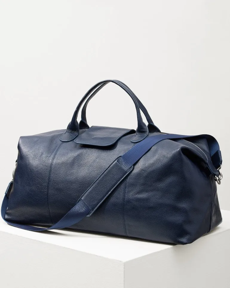 Stanford Navy Leather Duffel Bag