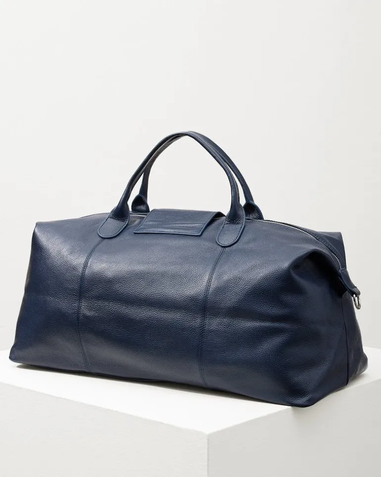 Stanford Navy Leather Duffel Bag