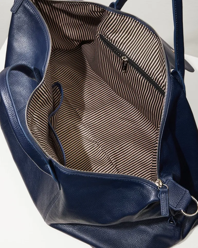 Stanford Navy Leather Duffel Bag