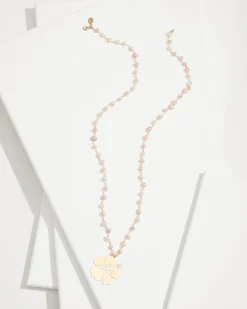 Tropical Blooms Hibiscus Pendant Pearl Necklace