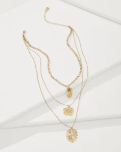 Tropical Blooms Multi-Row Layered Charm Necklace