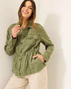 Two Palms Linen Raw-Edge Utility Jacket