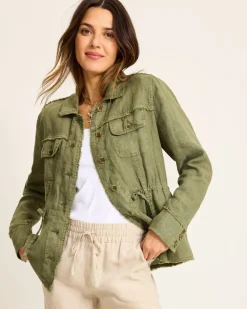 Two Palms Linen Raw-Edge Utility Jacket