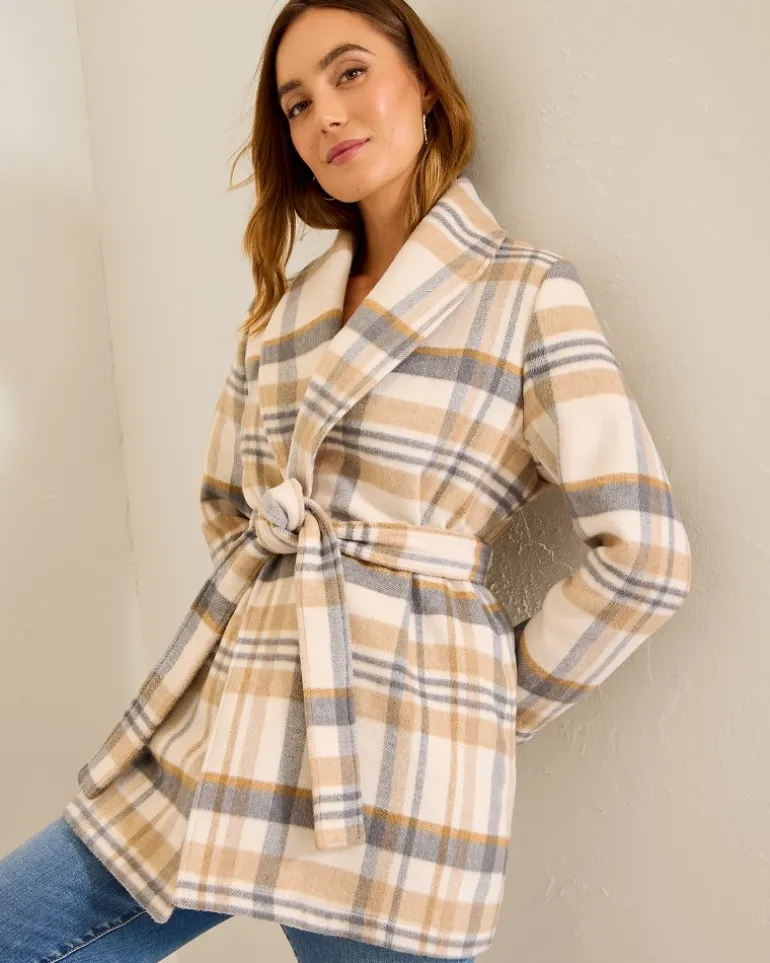Wooly Plaid Wrap Coat
